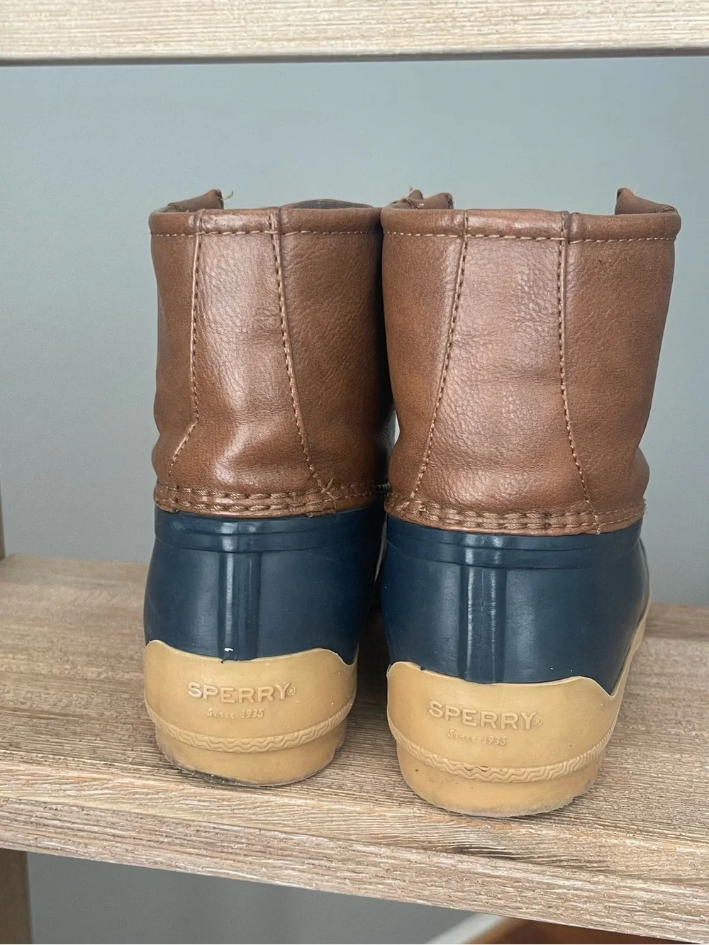 Sperry Port Duck Boots Kids Size 2 Brown Navy Waterproof Rain Boots Fall Shoes